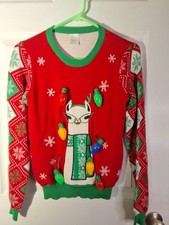 UGLY CHRISTMAS SWEATER W Llama And Lights Unisex Kids Sz 10-12 LG NEW