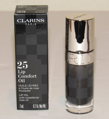 Clarins 25 Lip Comfort Oil Black 0.2 Oz 7 mL Full Size NIB Plum w/ Gold Shimmer