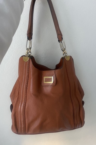CHLOE Whiskey Brown Pebbled Grained Leather Irene Shoulder Tote Bag Satchel