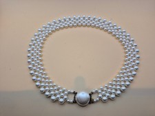 16" vintage Faux Pearl Bib Collar Choker Necklace Jewelry