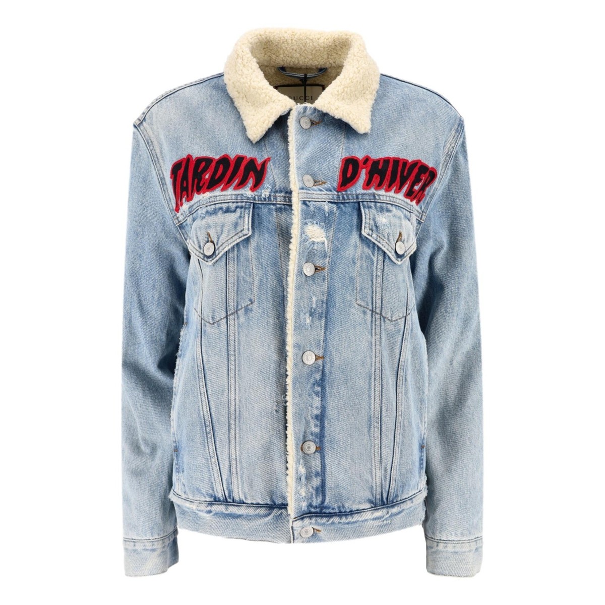 Gucci Crystal Embellished Shearling/Denim Jacket UK