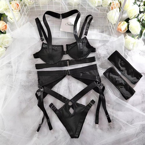 Sexy Mujeres Lencería Encaje Sujetador Transparente Tanga Conjunto Vendaje Trajes Ropa de dormir Negro - Imagen 26 de 35