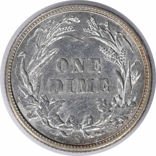 1907-S Barber Silver Dime AU Slider Uncertified #744 - Picture 2 of 2
