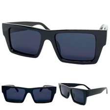 Classic Vintage Retro Biker Style SUN GLASSES Square Black Frame Super Dark Lens