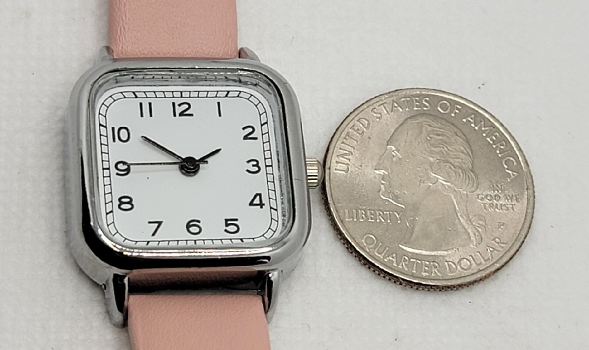 Ladies Classic Square Easy to Read Silver Tone Pink Faux 