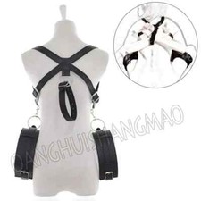 PU Leather Thigh Leg Spreader Wrist Cuffs Restraint Straps Binding Harness