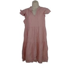 CY Fashion Tiered Babydoll Dress Women Size S Pink Ruffled Cap Sleeve Crinkle 