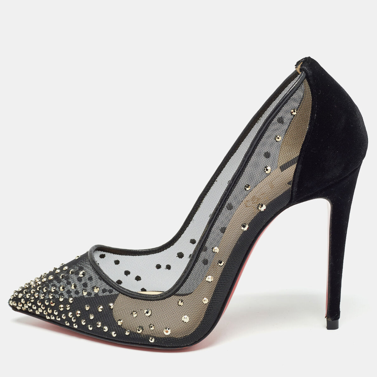 Christian Louboutin Black Mesh and Velvet Follies Strass Christian Louboutin Black Mesh and Velvet Follies Strass