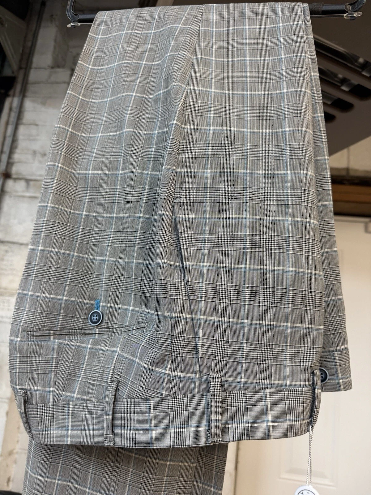 NEW Size 37 Men’s Grey Check Dress Pant 100% Wool Super 150 Made In Italy R/$275