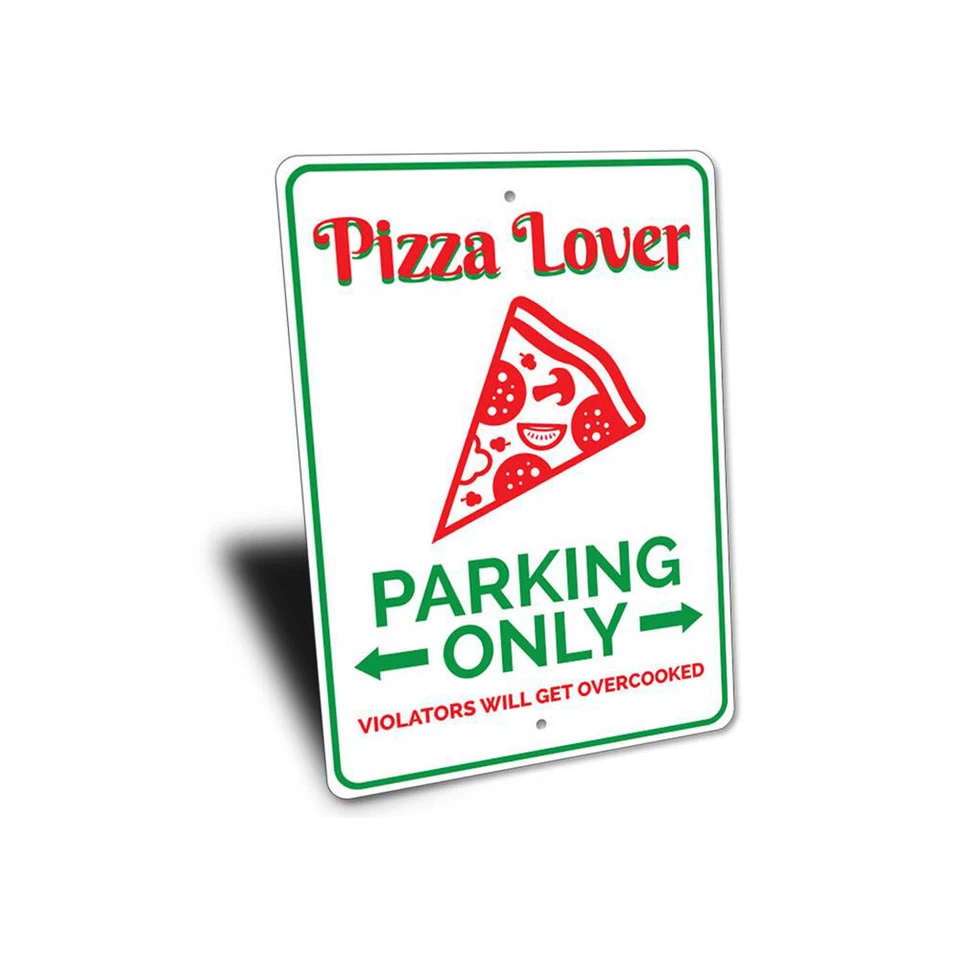 Letrero personalizado para amantes de la pizza solo estacionamiento garaje decoración de pared de aluminio Foto 3 de 4