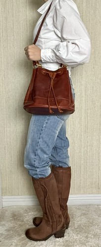 VNTG Joop Chestnut Brown Leather Two Strap Bucket Shoulder Bag Divider & Pockets - Picture 5 of 14
