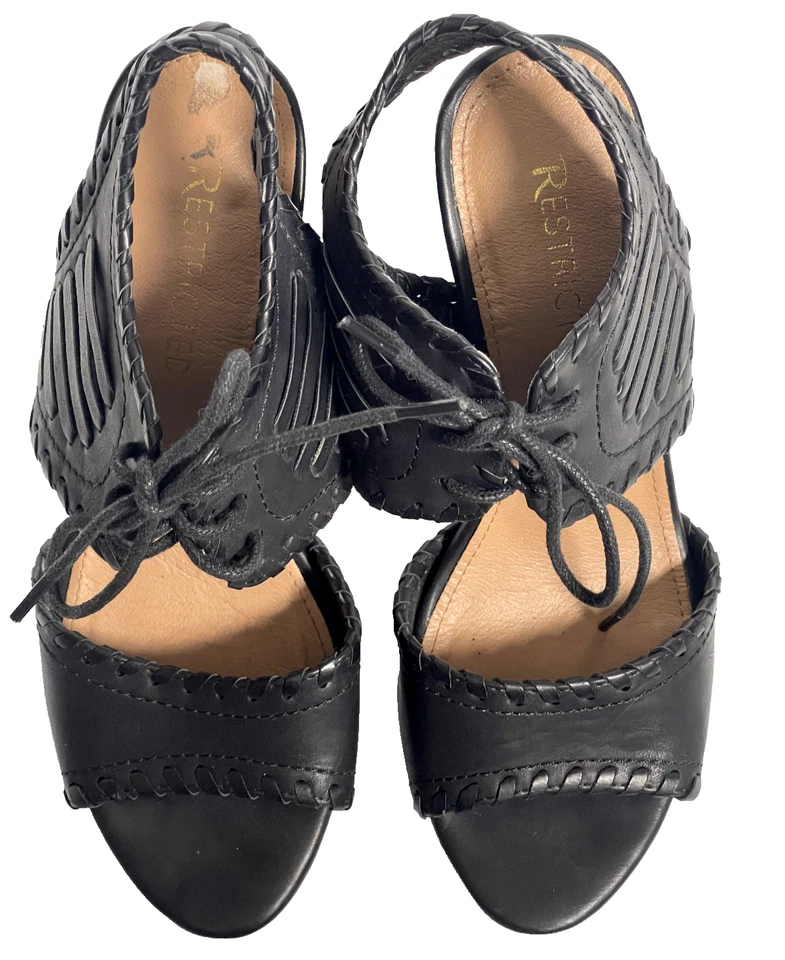 Sandalias de tacón restringido para mujer 6,5 negras con puntera abierta con cordones Foto 4 de 4