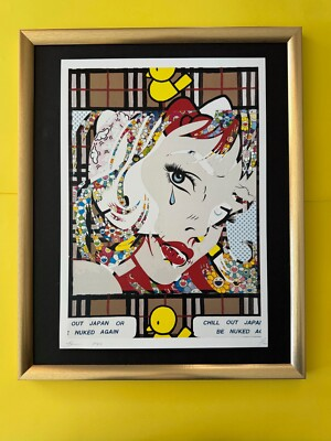 #ad DEATH NYC Hand Signed LARGE Print COA Framed 16x20in Crying Lichtenstein Girl @ $275.00