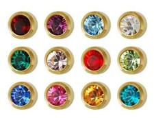 CAFLON 3, 6, 12  PAIRS BIRTHSTONE BEZEL EAR PIERCING STUDS GOLD STEEL EARRINGS