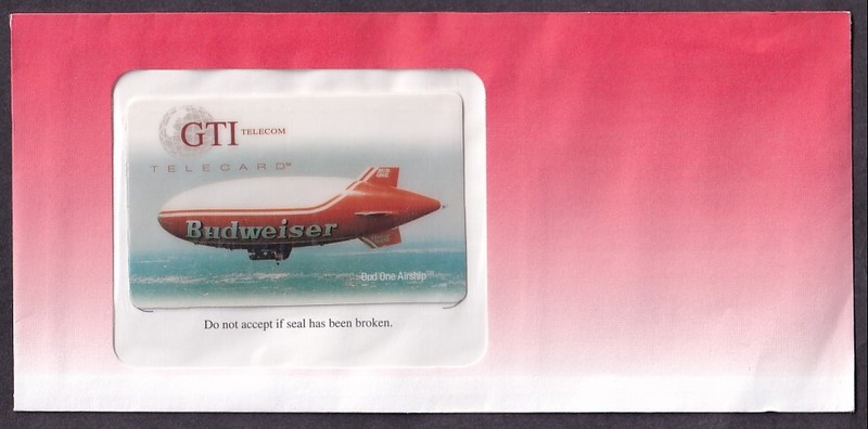 UNUSED GTI TELECOM BUD ONE AIRSHIP TELECARD IN UNOPENED ENVELOPE