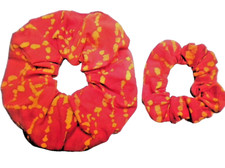 ORANGE BATIK SCRUNCHIE HAIR TIES 100 COTTON JUMBO  SKINNY HANDMADE IN USA 