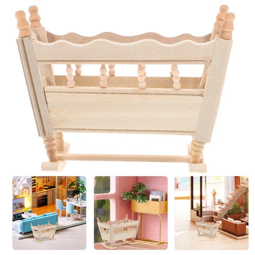 Wooden Cradle Bed Model Baby Mini Furniture Miniatures Dollhouse Decoration - 第 12/12 張圖片
