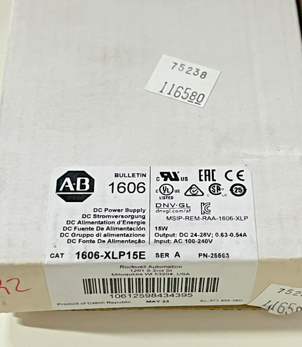 New NIB Allen Bradley 1606-XLP15E Ser A 24-28 VDC 100/240VAC Power Supply