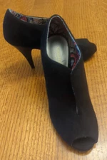Christian Siriano For Payless Black Suede Heels, Open Toe- Size 8