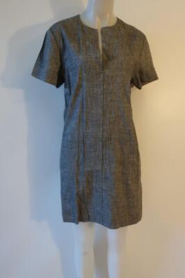 Womens Theory Black Gray Marled Split Neck Linen Blend Shift Dress