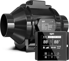 Inline Duct Fan 4 Inch 208 CFM Ventilation Exhaust Fan with Temperature Humidity