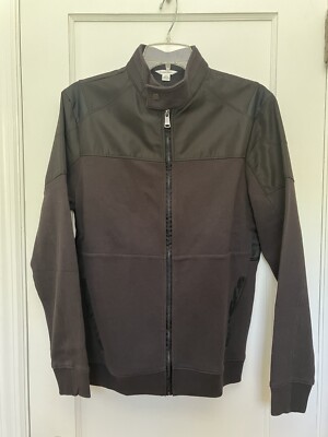 NWOT Calvin Klein Men s Medium Black Cotton Motorcycle Cafe Racer Zip Jacket
