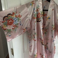 Ichi Ban Women's Nice Japanese Geisha Kimono Pink Floral Print Open Robe Size M
