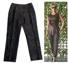 Oscar De La Renta Bergdorf Goodman Brown Floral Trousers Dress Pants Size 6 USA