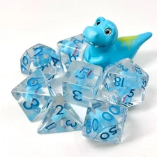 Sage's Blue T-Rex Familiar Resin Polyhedral Dice Set + Toy | Dnd Dice D&D RPG