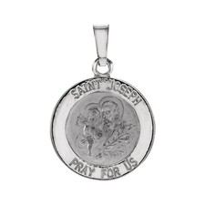14k White Gold St. Joseph Medal Disc Pendant, 15mm