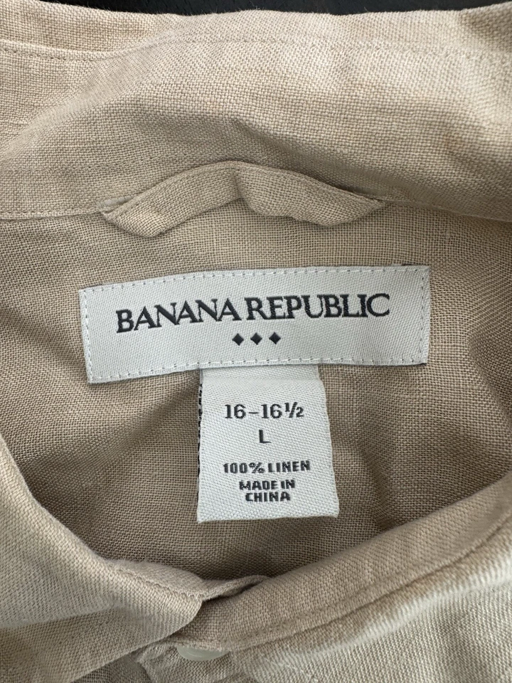 Banana Republic Mens Dress Shirt Size Large beige all linen long sleeve - Image 4 of 4