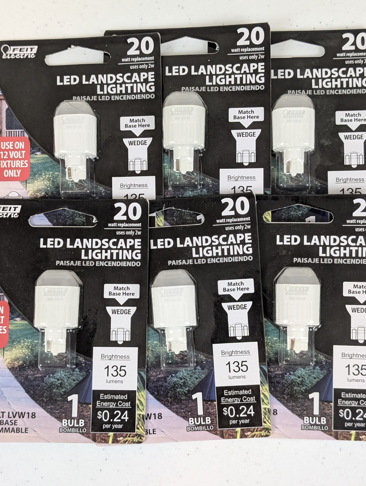 6-Pack Feit Electric 12 Volt 20 Watt LED Landscape Light Bulb Wedge Base LVW18