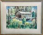 JOSEPH FRANZ (MICHIGAN) VTG SIGNED ORIG WATERCOLOR AMISH BUGGY & COVERED BRIDGE — photo 3