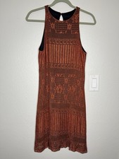Vintage Y2K Alyn Paige Crochet Midi Dress Burnt-Orange Boho Indie