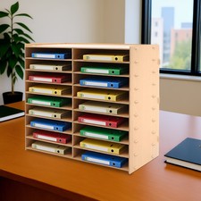 9 Tier 18 Compartments Desktop File Organizer Wood Paper Document Storage Rack