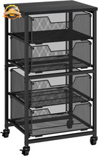 Rolling Cart with Drawers, 4-Drawer Storage Cart on Wheels with Wooden Top, Meta