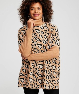 NWT Chico's Animal Print Turtleneck Sweater Size L/XL Leopard Novelty