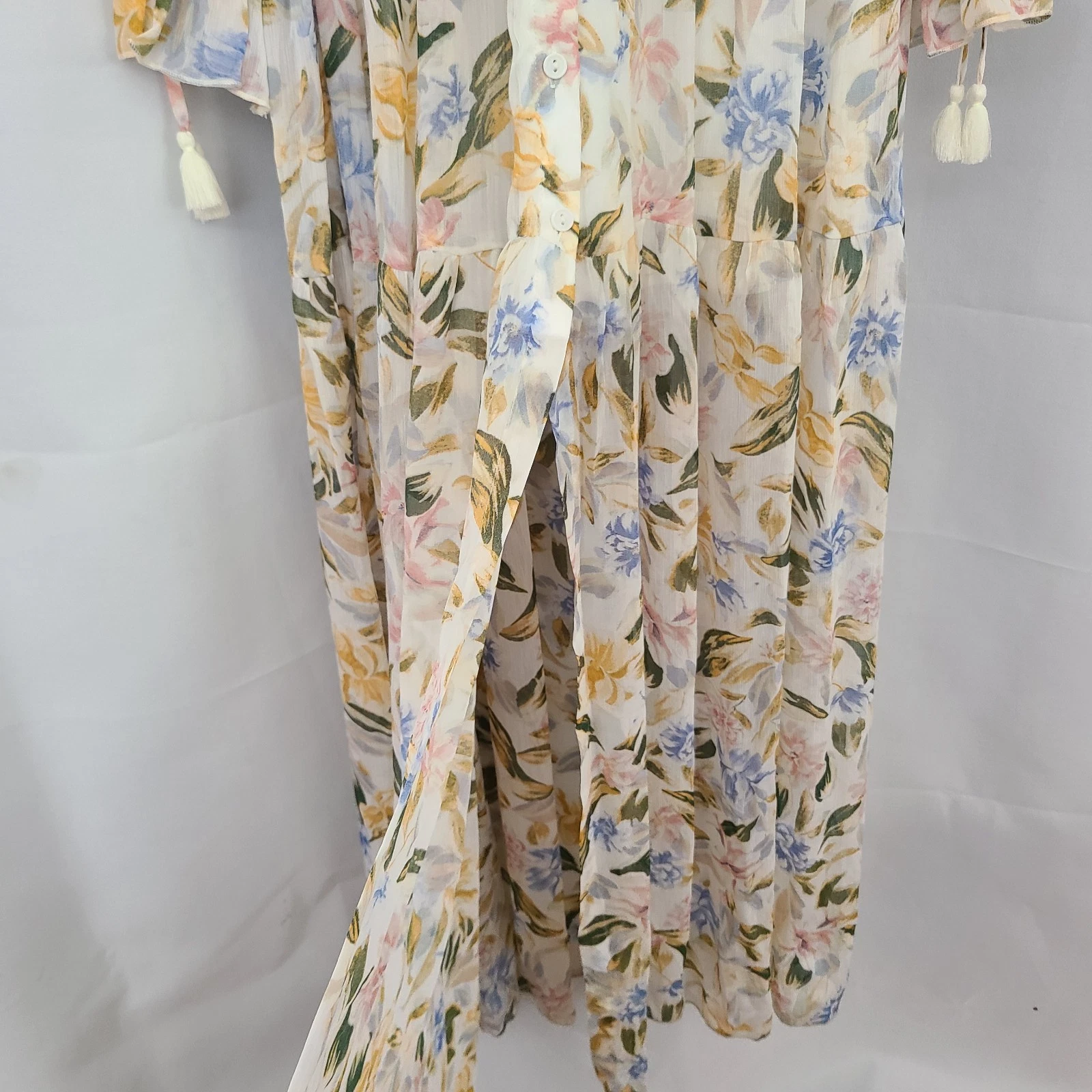 VETEMENTS Maxi abito Aakaa taglia S multicolore floreale boho leggero floreale semi trasparente foderato