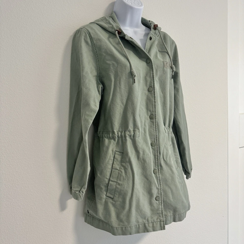 OBEY Women’s Mint Sage Green Parka Lightweight Button Down Hooded Jacket Sz M - Image 3 of 4