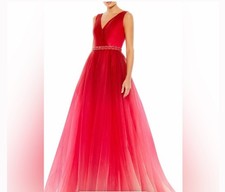 Mac Duggal Red Ombré Beaded Belt Wrap Over Sleeveless Ballgown Size 6 $498 20378