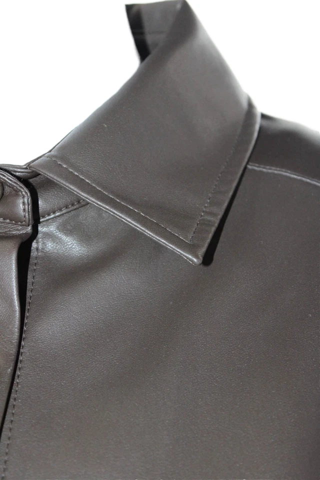 Женская кожаная текстурированная блузка на пуговицах с длинным рукавом J. Mclaughlin коричневая размер M - Изображение 2 из 4