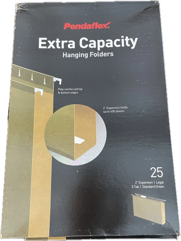 Pendaflex Extra Capacity Hanging Folders Legal 2” Expansion 25/Box 2-Pack Green - Image 2 of 3