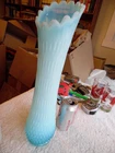 Vintage MCM 16 1/2 " FENTON Blue Opalescent HOBNAIL ART GLASS FLOWER SWUNG VASE