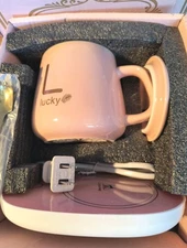 Lucky Pink Coffee Mug Lid Spoon Smart Warmer W Gift Box Luxury Tea Cup W Heater