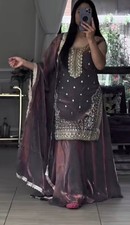 Attractive Purple Silk Top Palazzo With Dupatta For Party Wear