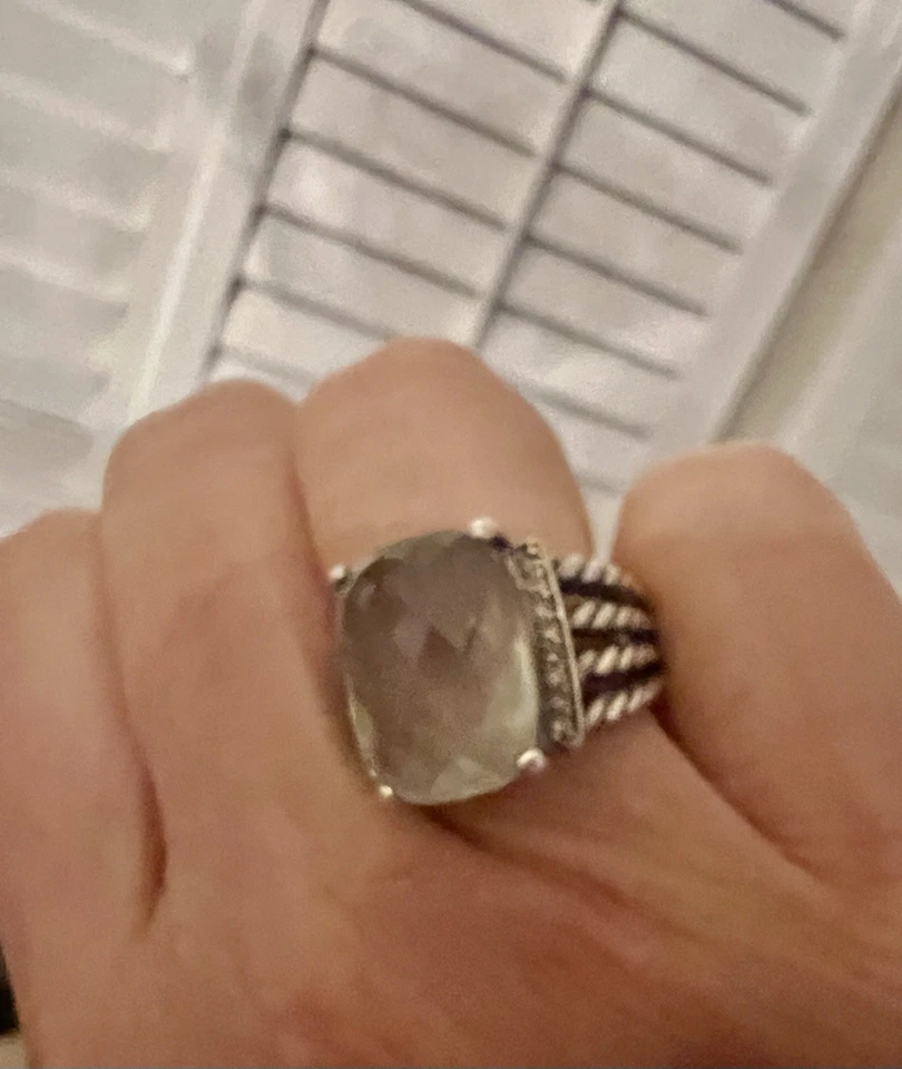 Anillo David Yurman Plata de Ley Prasiolita Diamantes Talla 7 Foto 2 de 4