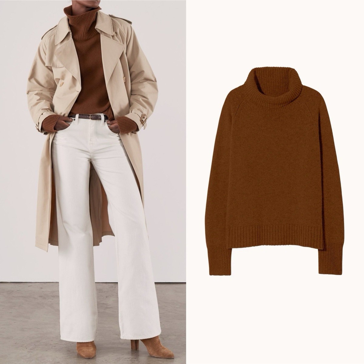 NILI LOTAN Lanie 100% Cashmere Chestnut Brown Raglan Turtleneck Sweater Sz M View 3