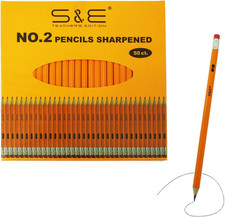 Wood-Cased 2 Pencils 50Pcs, Pre-Sharpened Pencils with Top Erasers, Yellow, ...