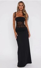 Black Mesh net Column Maxi Dress skirt Formal Evening Stretch Small NWT small