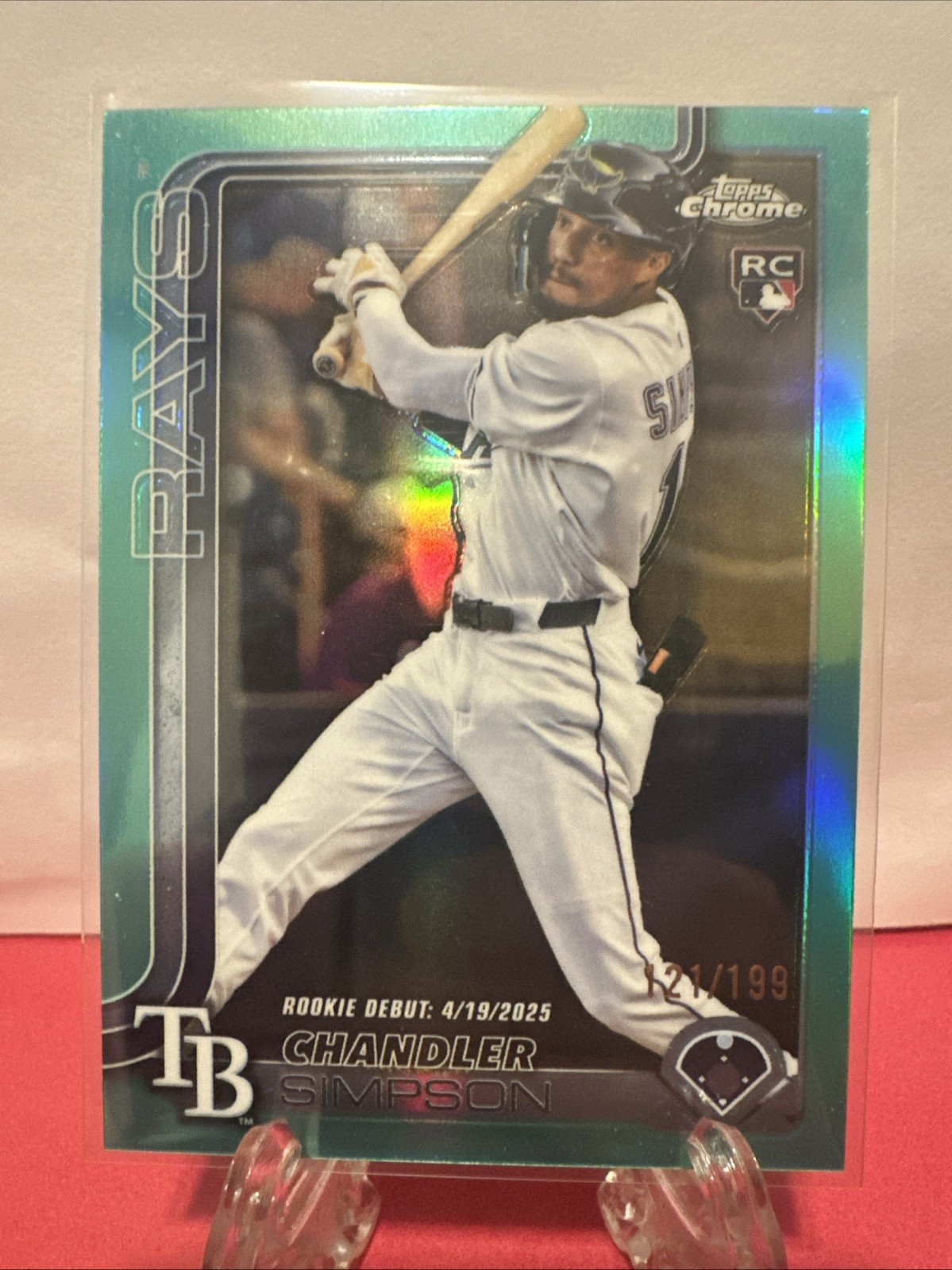 2025 Topps Chrome Update Chandler Simpson Aqua Refractor # 121/199 USC17 Rays RC